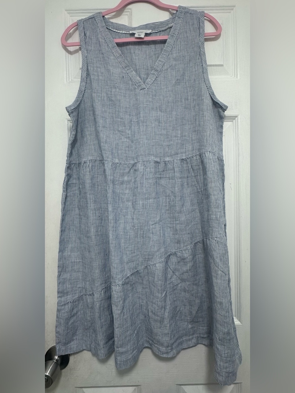 Lucky Brand Blue  100% Linen Tiered Sleeveless Mini Dress L